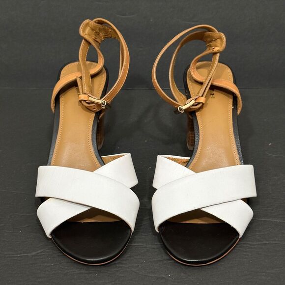 Coach Open Toe Heels Women's 9B White Brown Two Tone Crossover Ankle Strap - Picture 6 of 11